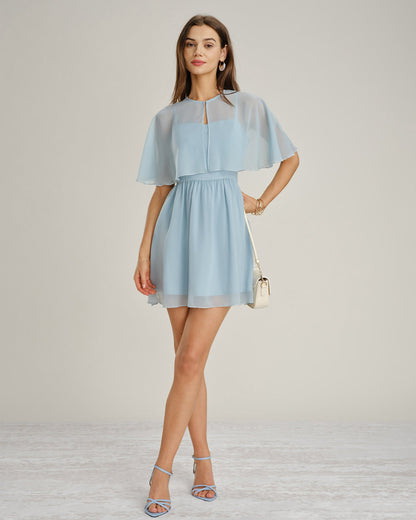 MINI VESTIDO AZUL DE GASA CON ESCOTE CORAZÓN